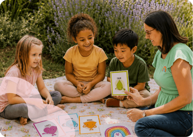 Children taking part in a small-group emotional wellbeing session with a trained facilitator.