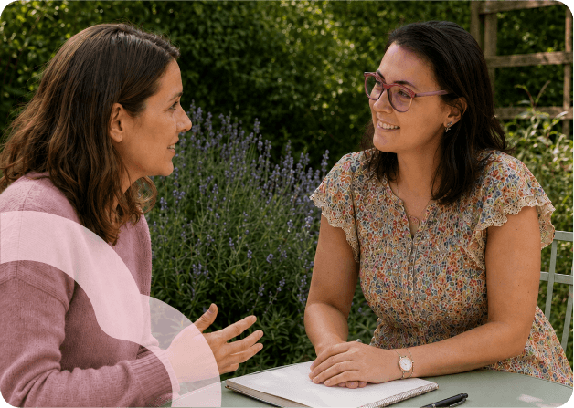 Parent receiving personalised family support and guidance on child development and emotional wellbeing.