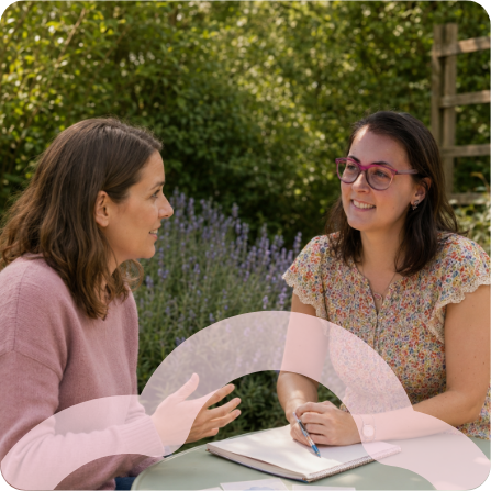 Parent receiving personalised family support and guidance on child development and emotional wellbeing.